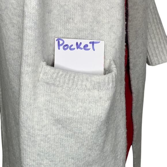 Calvin Klein Long Cardigan Knit Front Pockets Size M Heathered Beige/Gray - Picture 4 of 13